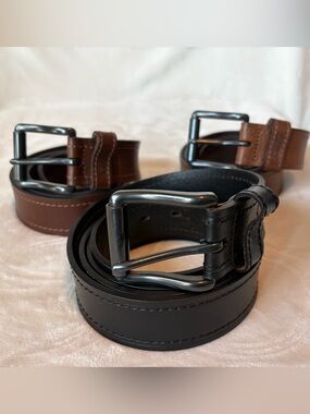 Dickies Men’s Leather Work Belt Bundle - Qty. 3 - 46/48 Black/Brown/Cognac
